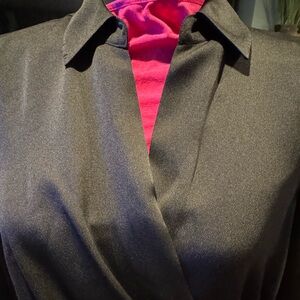 Black Blouse, V-neck, long sleeve with delicate ruffle.